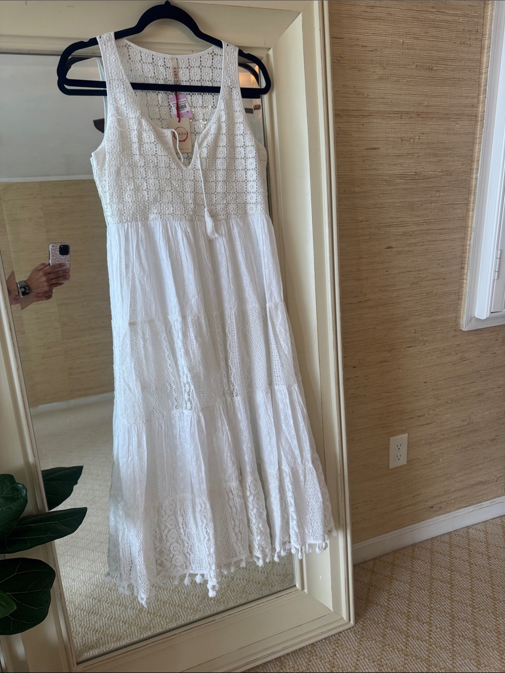 RAGA White Eyelet Tiered Maxi Dress with Tassel Tie